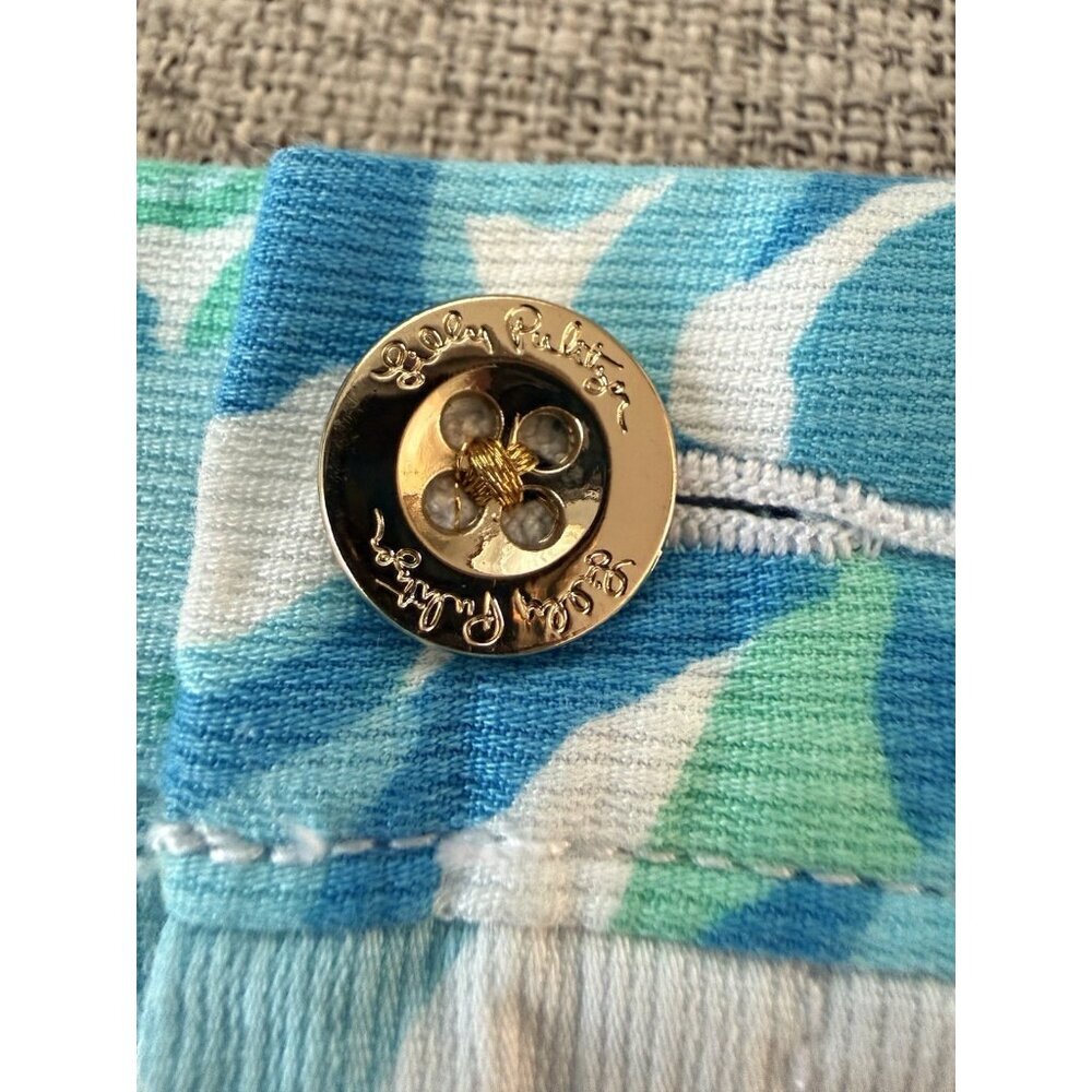 Lilly Pulitzer Buttercup Scalloped Hem Shorts Sz 10 Blue Green Coastal Vacation - Picture 5 of 13